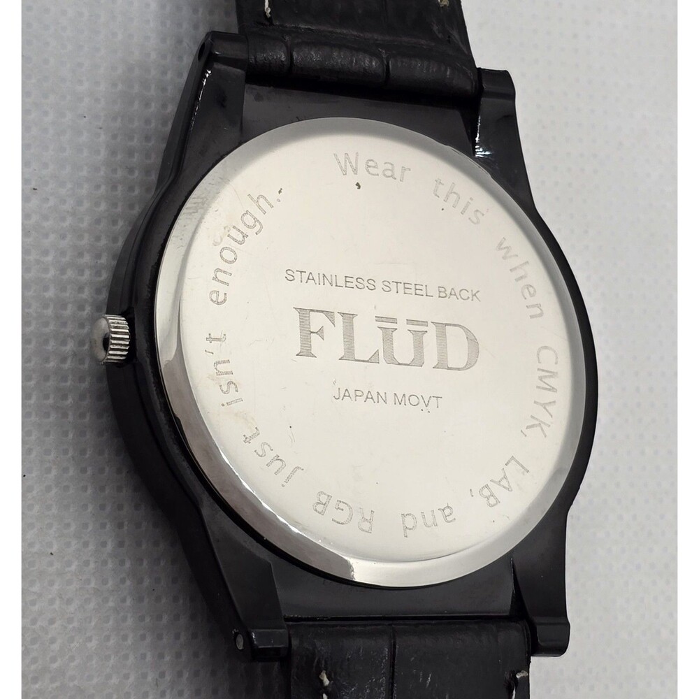 Men's Flud Minimalist Round Black Dial Case Quartz Black Leather Strap Watch 04 - Picture 9 of 9